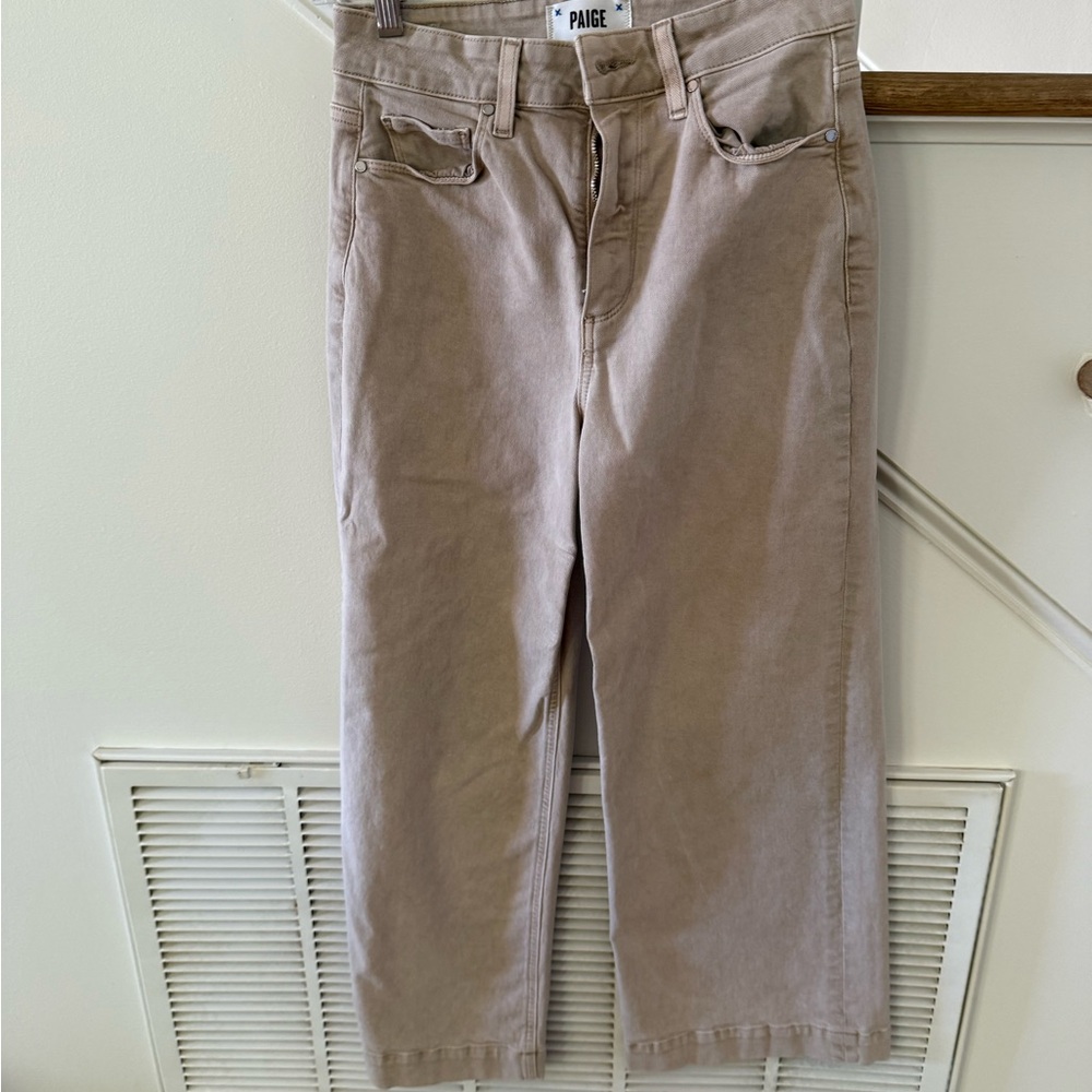 PAIGE Tan Flare Wide Leg Jeans